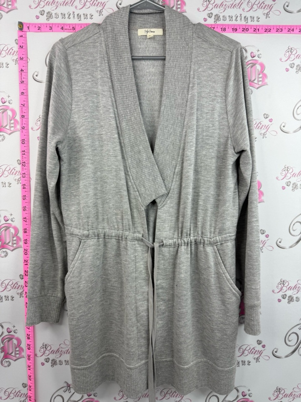 Peyton primrose cardigan grey tie up Light Gray Shawl Cardigan with Tie Waist